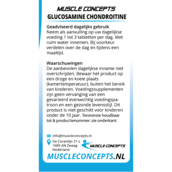 Product label Glucosamine + Chondroitine & MSM informatie