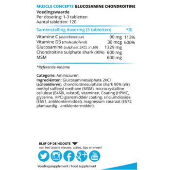 Product label Glucosamine + Chondroitine & MSM Ingrediënten