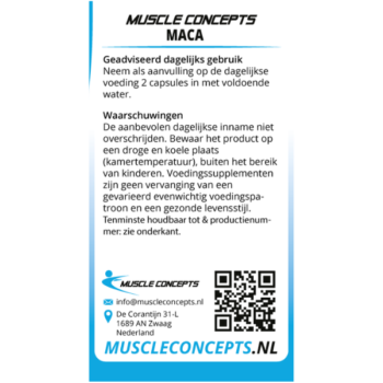 Product label Maca informatie