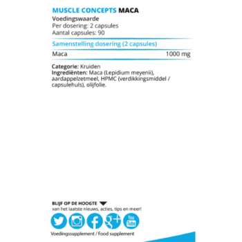 Product label Maca ingrediënten