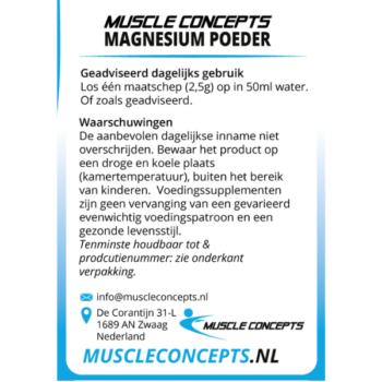 product label magnesium poeder informatie