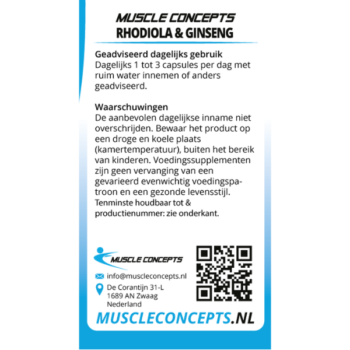 Product label Rhodiola Ginseng informatie