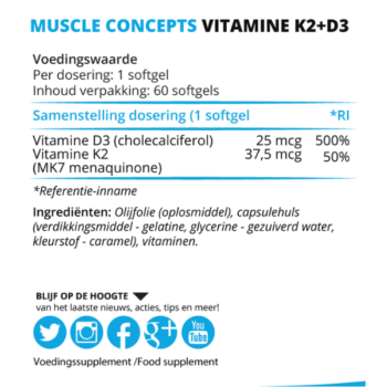product label vitamine K2 + D3 ingrediënten