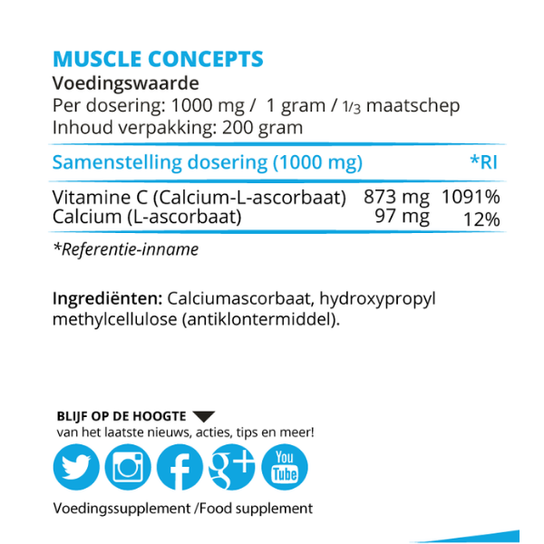 product-vitamine-c-poeder-ingrediënten product label vitamine c poeder ingrediënten